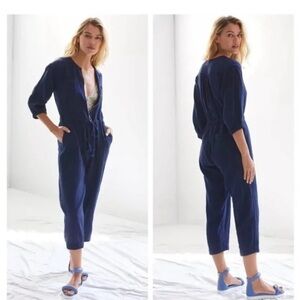 Anthropologie Sundry Mechanic Jumpsuit Navy Blue Zip Up Cotton Gauze 0 Utility